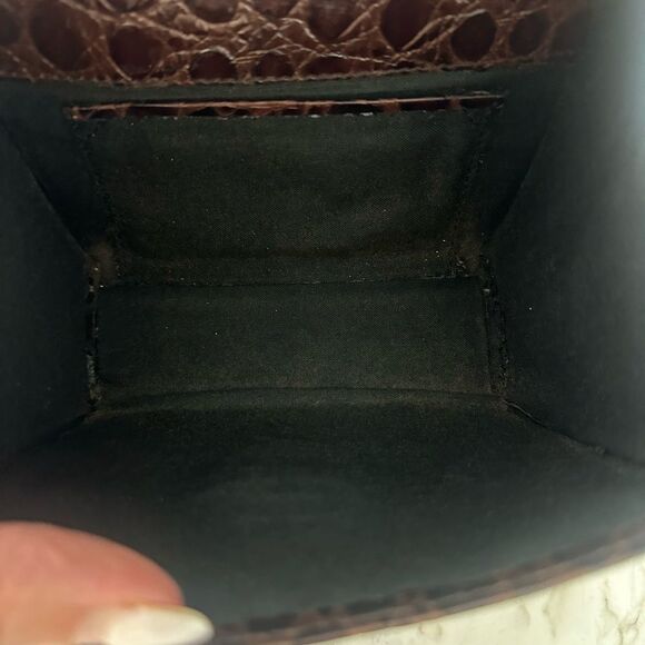 Salvatore Ferragamo Brown Croc Embossed Mini Bag with Gold Chain - Picture 10 of 12